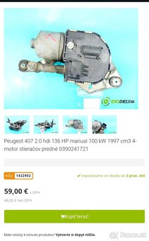 Motor stieračov predné Peugeot 407 2ks - 2