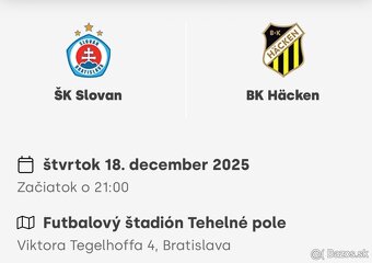 2x lístok ⚽️ ŠK Slovan vs Hacken - Konferenčná liga EKL - 2