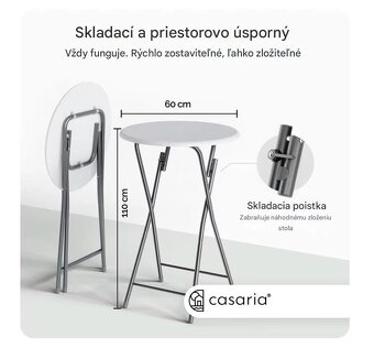Skladací barový stôl 60cm biely s dreveným dekorom - 2