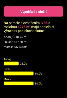 Android aplikácia - výpočet podielov v pozemku - 2