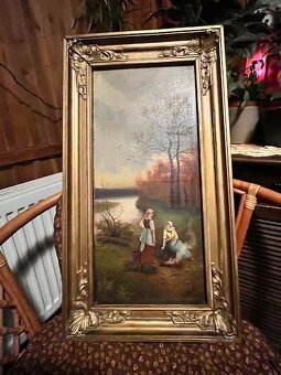 Velmi stary malovany obraz v nadhernom rame - - 2