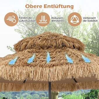 Havajský slnečník s dvojitou strieškou Sklopný slamený slneč - 2