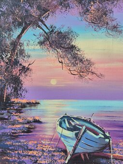 Platno,zatisie na mori s lodkou- olej na platne, Chorvatsko - 2