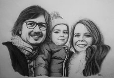 Kresba - Kreslenie portrétov - Rodinný portrét, dvojica + - 2