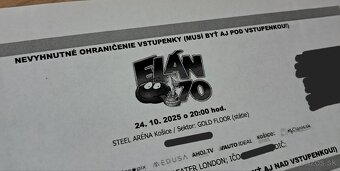 Elán70 lístok, Košice steel arena, 1kus - 2