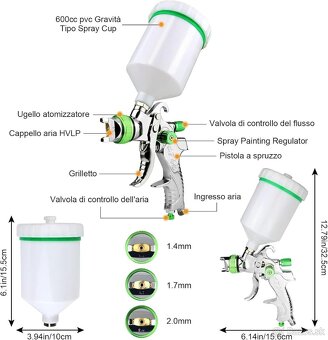 Profesionálna striekacia pištoľ HVLP, 3 trysky 1,4 mm 1,7 mm - 2