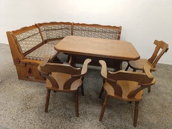 Rustikální jídelní kout, rohová lavice, stůl, křesla, židle - 2