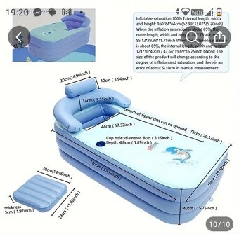 Nafukovací dospelý PVC vaňa prenosná skladacia cestovná kúpe - 2