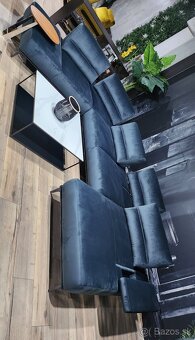 Modro-šedá zamatová U-čková sedačka - 2