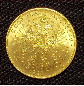 Zlatá minca (mince) František Jozef I. r. 1915 - 2