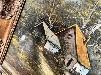 Starozitny malovany obraz v blondelovom rame / poskodeny / - 2