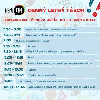 BENITIM DENNÉ LETNÉ TÁBORY - ČUŇOVO, areál hotela DIVOKÁ VOD - 2
