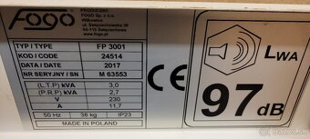 Predám generátor Fogo FP 3001 Honda - 2