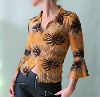 Elastická blúzka s palmami a striebornou nitkou, S - 2