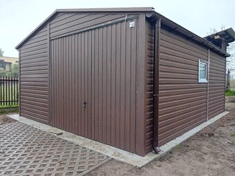 Plechová garáž 5,5 × 6 m – sedlová strecha, farba orech - 2