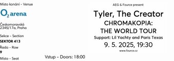 Predám lístok na Tyler, The Creator 9.5. v Prahe - 2