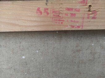 olejomalba , obraz- chalupky v zime. - 2