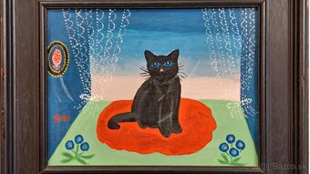 Starý obraz - Mačka - signované olej - 2