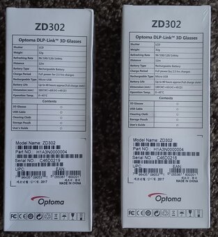 Optoma ZD302 3d okuliare nove - 2