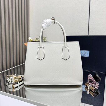White/Black Prada Double medium Saffiano leather bag - 2