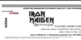 Koncert Iron Maiden Praha Letňany 31.5.2025 - 2