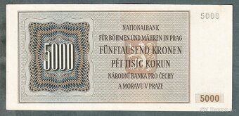 Staré bankovky 5000 korun 1944 NEPERFOROVANA, VZÁCNÁ, pěkná - 2