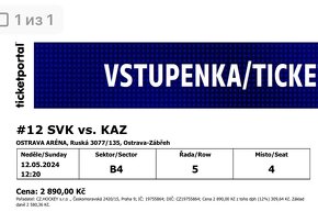 2 lístky na hokey na nedelu 12.05.2024 SVK- KAZ Ostrava - 2