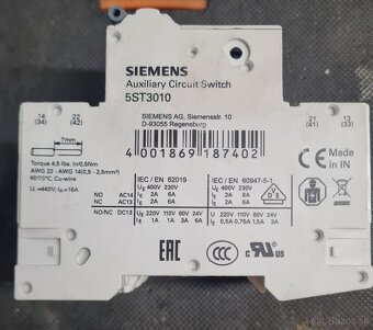 Predam ističe SIEMENS B16 3P + Pomocné kontakty - 2