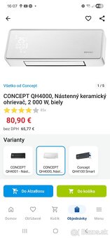 Predám nástenný keramický ohrievač Concept QH4000 – 2000 W - 2