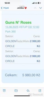 Predam listky na Guns N’ Roses 15.6.2025 - 2