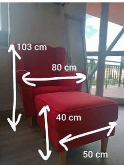 Červené kreslo s taburetkou - 2