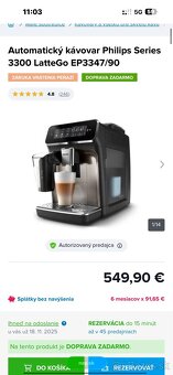 Kávovar Philips 3300 LatteGo, nový - 2