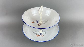 Etažér s motívom husí, modrá linka, porcelán - 2