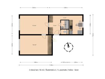 Väčší tichý 2-izb byt 56 m2 pri Mlynskom náhone / Študentská - 2