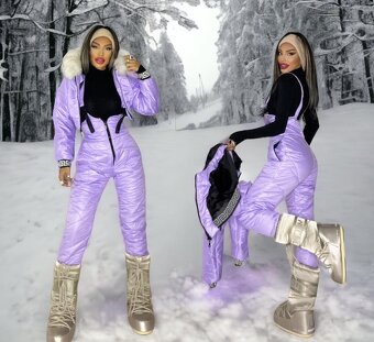 Trendy damska zimna fialova kombineza - overal + bunda - 2