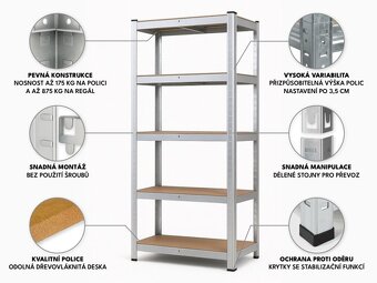 Regál kovový nový 180x90x30 5 polic - 2