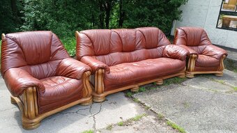 Kožená sedací súprava 3+1+1 s masivnym dubovym drevom - 2