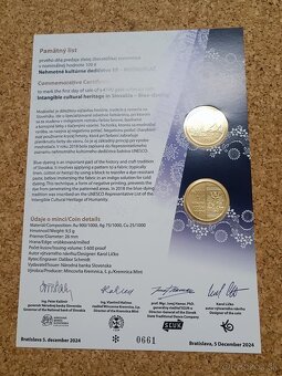 Zlatá minca Modrotlač + pamätný list - 2