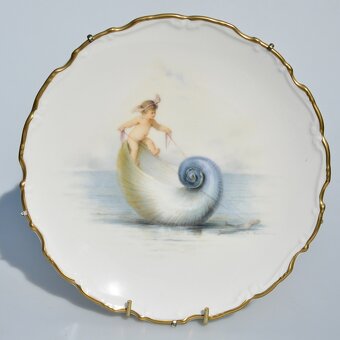 porcelánové taniere - Anjel / Cupid plávajúci na mušli - 2