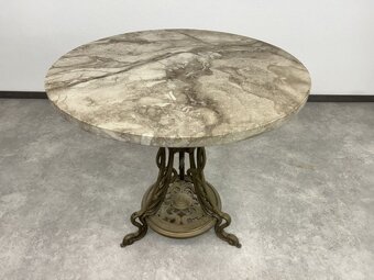 Secesný liatinový stôl s mramorovou doskou 80cm - 2