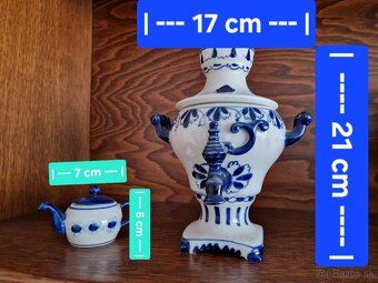Rezervované Keramický samovar + mini čajník, dekorácia, Gžeľ - 2