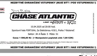Chase antlantic PRAHA - 15.4.2025 2 listky - 2