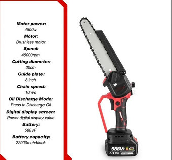 Akumulátorová 20 cm reťazová píla s mazaním reťaze - 2