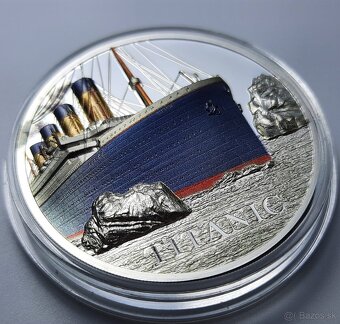 Stříbrná 1 oz mince Titanic 2022 hrudkou uhlí z Titanicu - 2