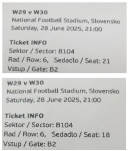 2 vstupenky na finále EURO U21 - sektor B104 - 2
