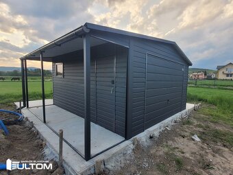Plechová garáž 4x5m + prístrešok 1,5 x 5m + doprava a montáž - 2