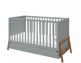 Detská postieľka so šuflíkom Lotta Grey 70x140 s matracom - 2