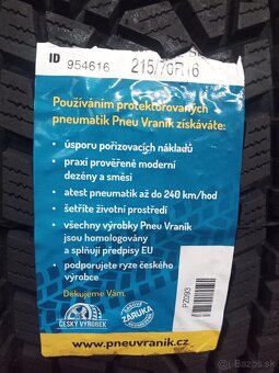 215/70 R16 100 T Ice Špeciál  M+S.
Cena 65 Euro kus - 2
