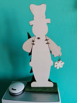 Vianočná dekorácia, svietnik, devený snehuliak - 2