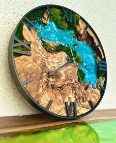 Machové hodiny s epoxidom a drevom 40cm epoxidové ho - 2